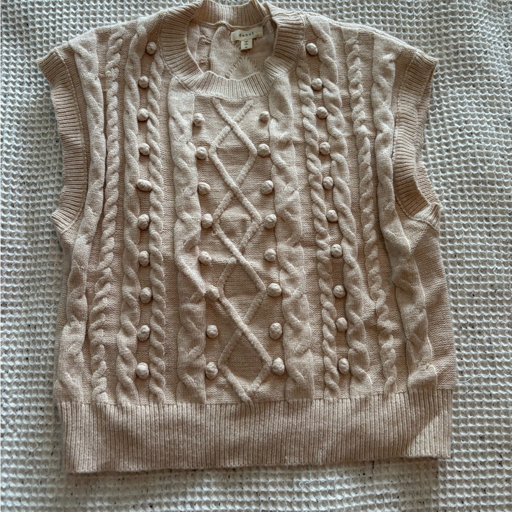Cream Crew Neck Sweater with Intricate Cable Knit